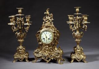 Appraisal: Three Piece French Bronze Clock Set th c by A