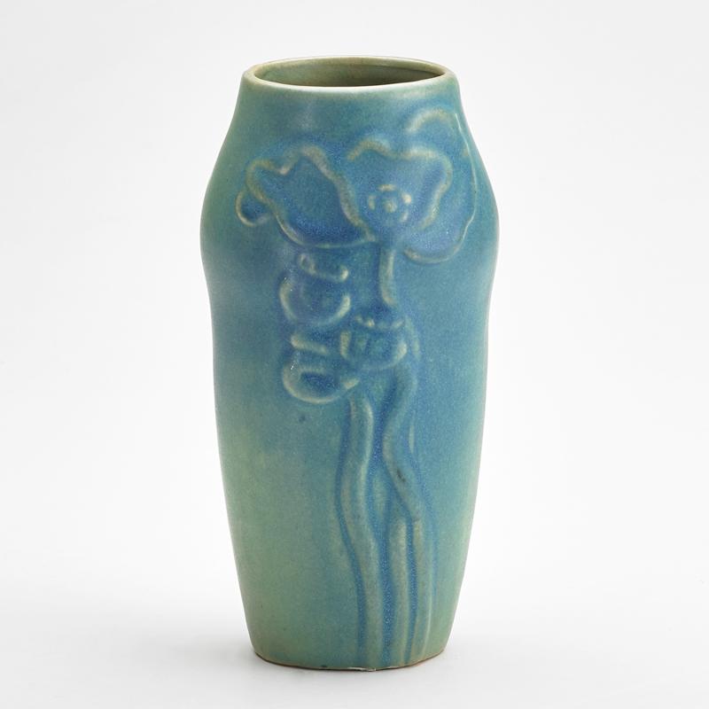 Appraisal: VAN BRIGGLE Vase with poppy Ming Blue glaze Colorado Springs