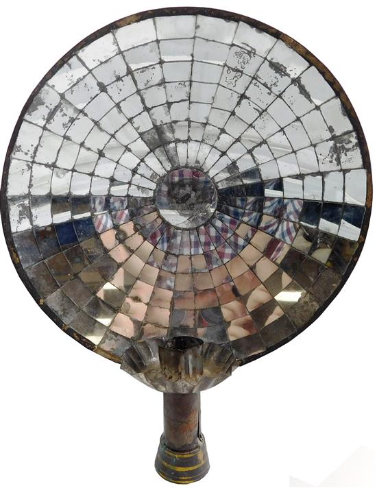 Appraisal: Tin wall sconce with cut mosaic mirror finish circular form