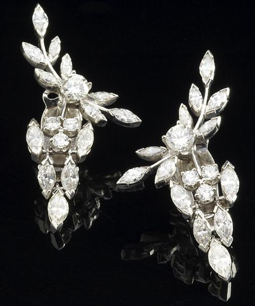 Appraisal: DIAMOND EARRINGS k wg ca Marquise and circular brilliant-cut diamonds