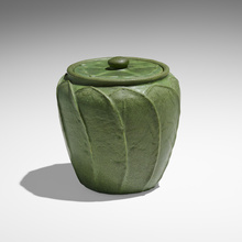 Appraisal: Grueby Faience Company RARE TOBACCO JAR WITH LEAVES USA -