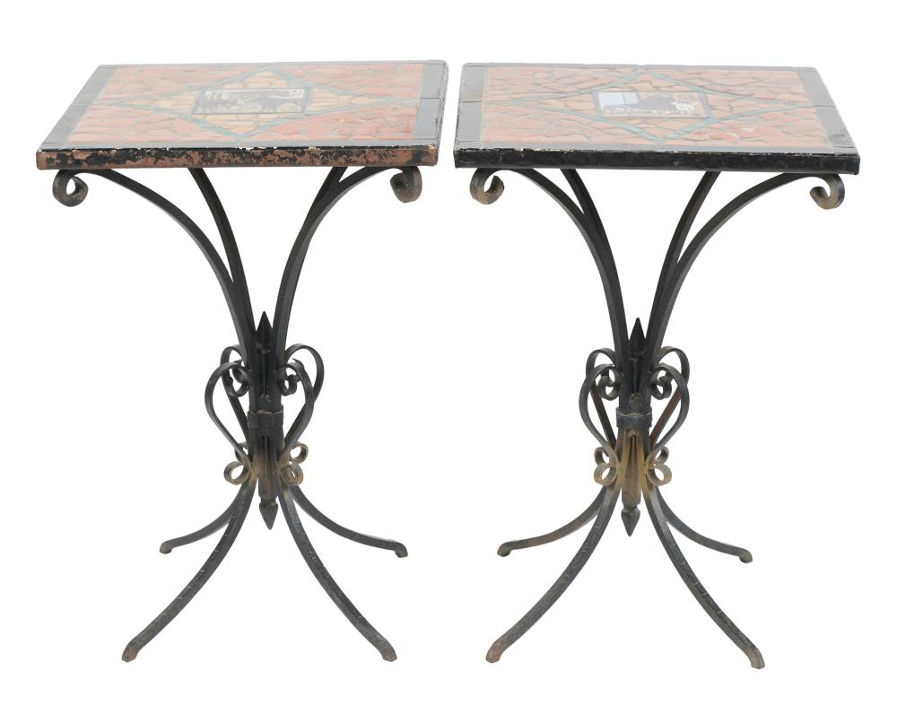 Appraisal: PAIR OF TILE MOSAIC AND IRON TABLESeach with a central