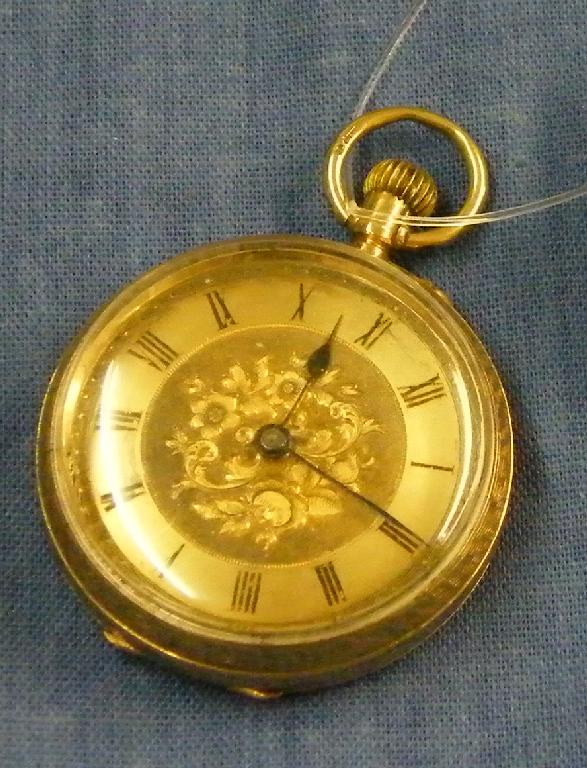 Appraisal: ct foliate engraved lever fob watch with a gilt dial