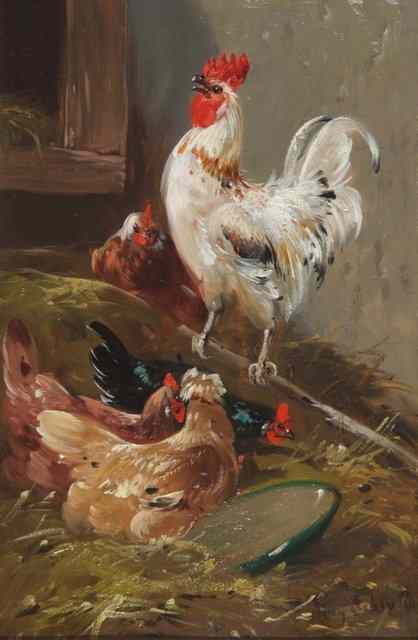 Appraisal: HENRY SCHOUTEN - Chickens in a barn signed lower right