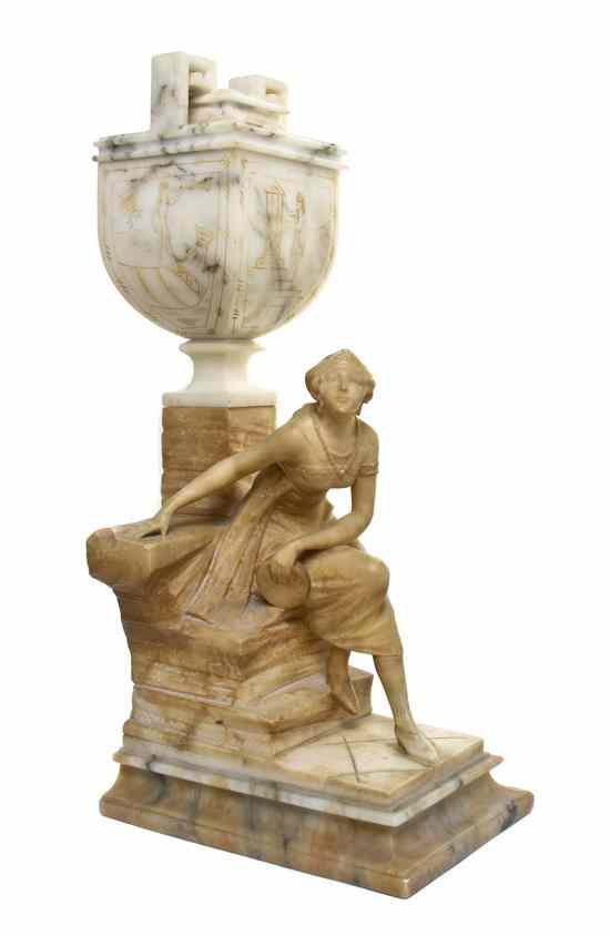 Appraisal: An Art Deco Alabaster Figural Lamp depicting a girl with