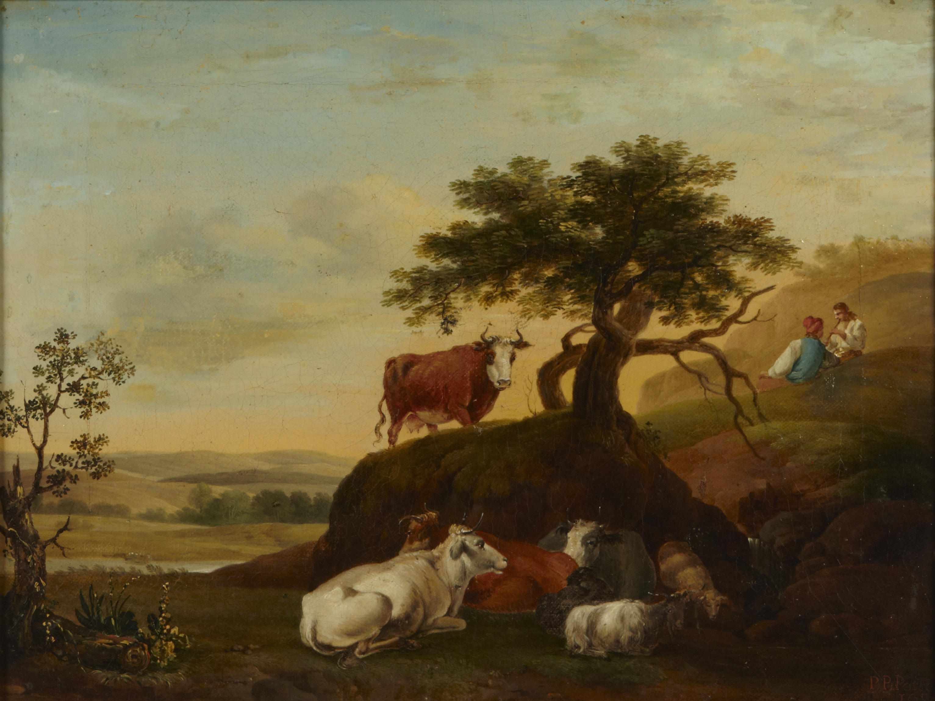 Appraisal: Manner of Paulus Potter Cattle goats and shepherds resting on