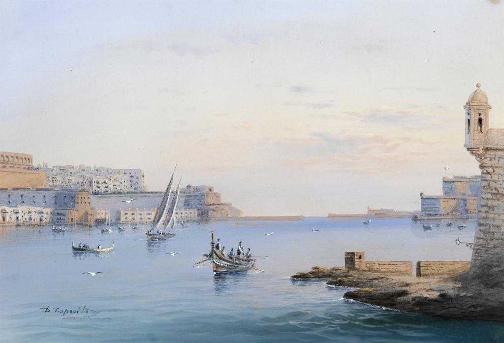 Appraisal: VINCENZO D'ESPOSITO - THE GRAND HARBOUR VALLETTA BY DAY PORT