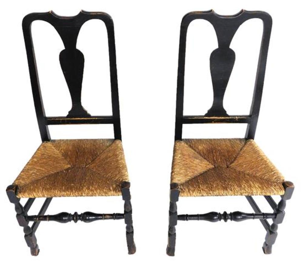 Appraisal: Pair of bench made side chairs with black finish Queen