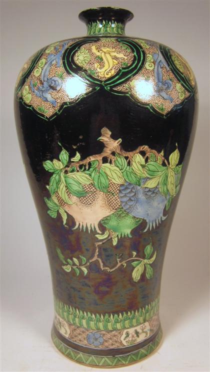 Appraisal: Large Chinese famille noire meiping porcelain vase Kangxi mark early