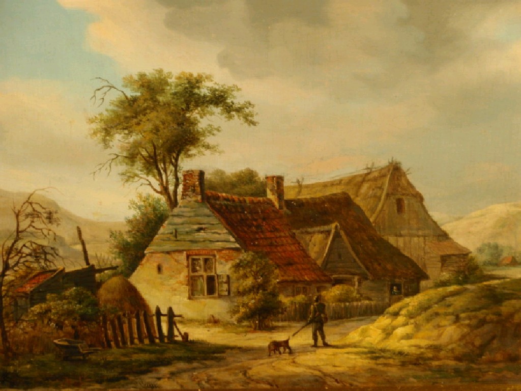 Appraisal: Early thC English School Rural scene with cottages and a