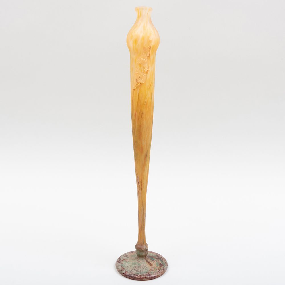 Appraisal: Daum Cameo Glass Tall Bud Vase Signed in etch and