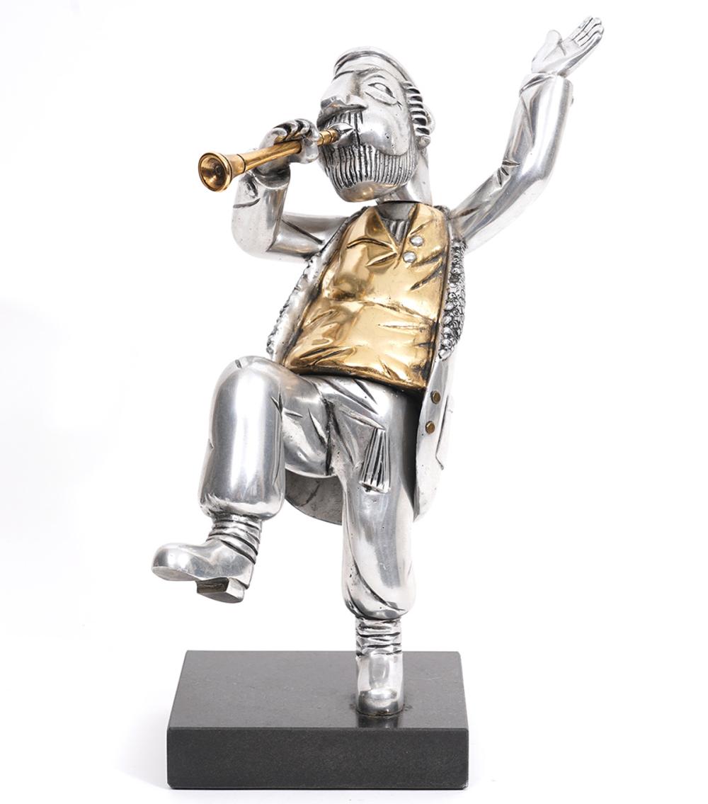 Appraisal: FRANK MEISLER 'HASSIDIC HORN PLAYER' FIGUREFrank Meisler Israel - Silvered