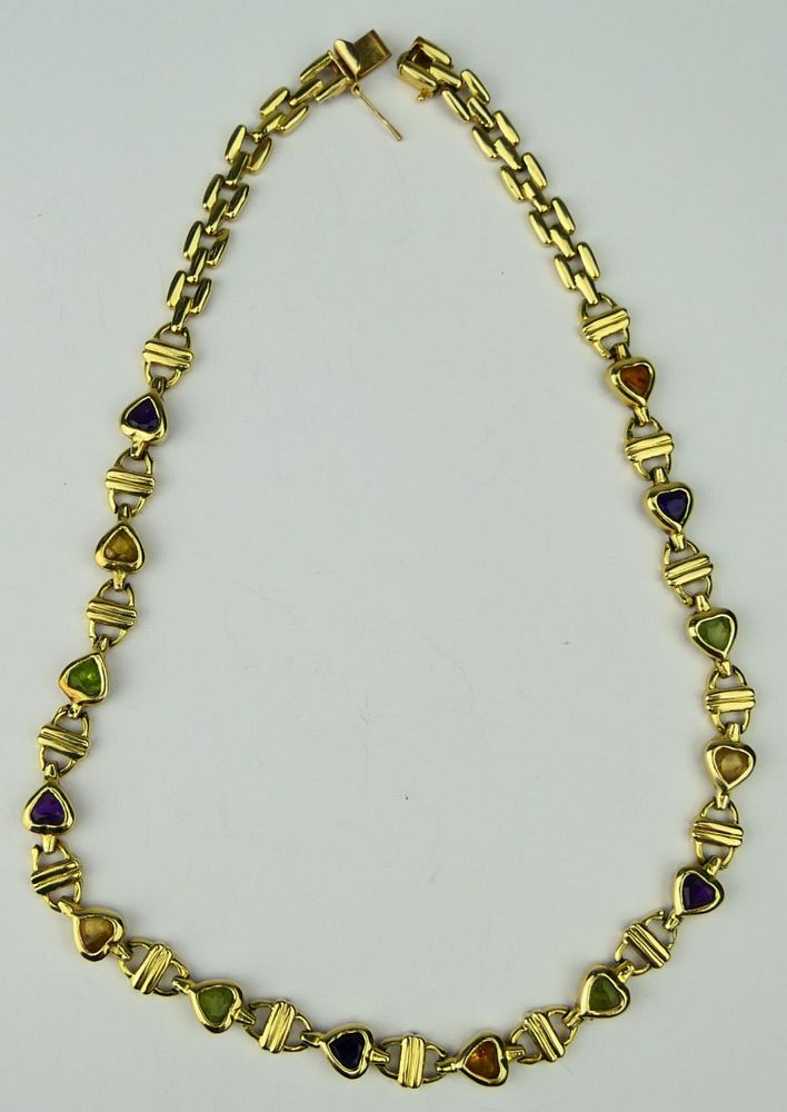 Appraisal: KT Y GOLD AND GEM STONE LONG NECKLACE Measures just