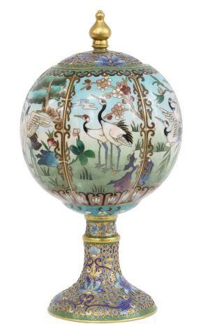 Appraisal: Chinese cloisonne enamel lidded vessel having turned finial with raised