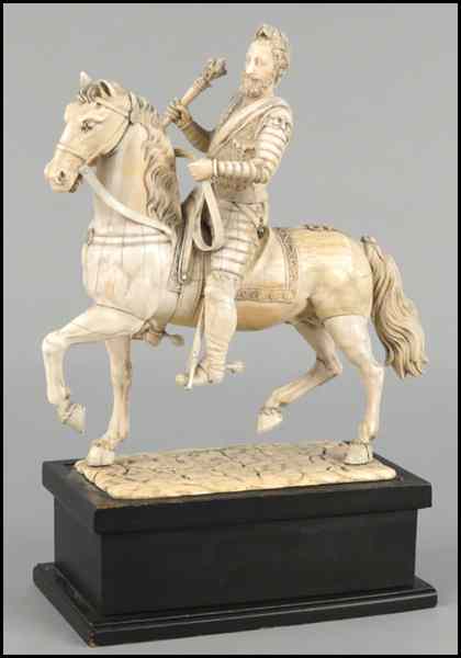 Appraisal: CONTINENTAL CARVED IVORY SOLDIER ON HORSEBACK Raised on a ''