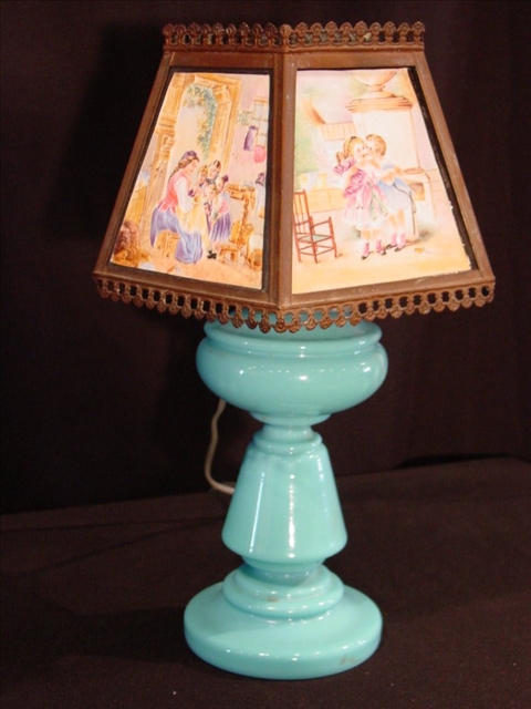 Appraisal: LITHOPHANE PPM FIVE PANEL SHADE LAMP th c each color