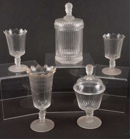 Appraisal: Five Pcs Three Face Glass Includes two goblets one MMA