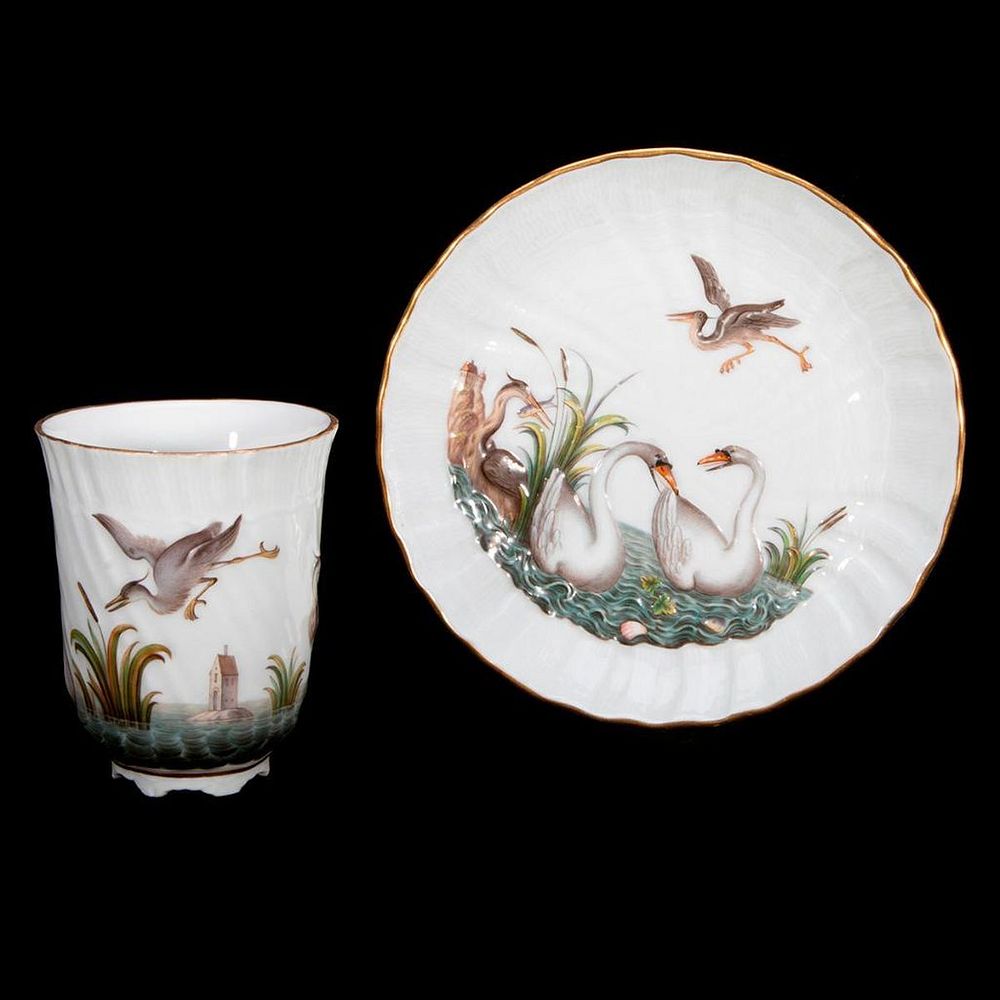 Appraisal: Meissen Swan Cup and Saucer Swirl and Ribbed Meissen Cup