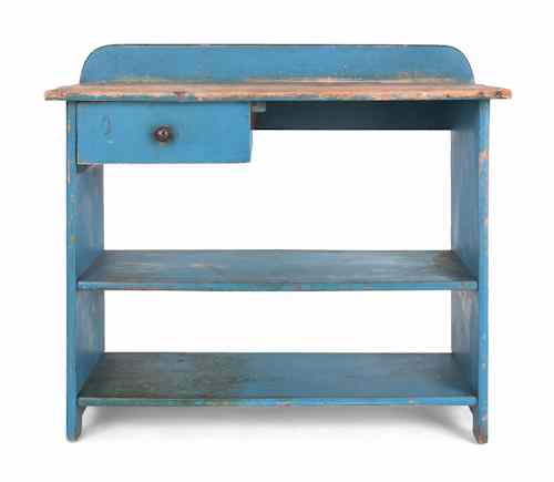 Appraisal: Painted pine bucket bench ca with a backsplash and single