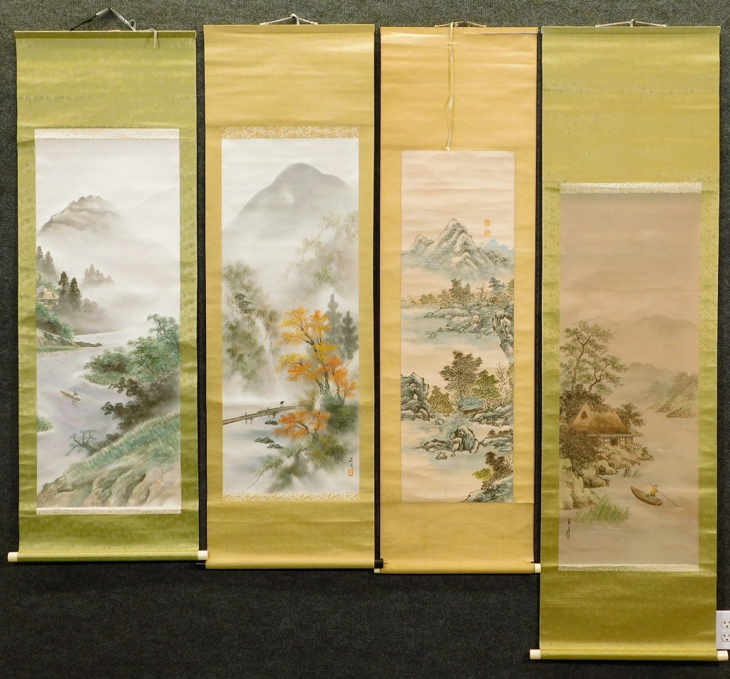 Appraisal: JAPANESE LANDSCAPE HANGING WALL SCROLLS Japan Meiji PeriodIncludes four mountain