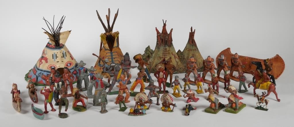 Appraisal: VINTAGE COWBOY INDIAN FIGURESGroup of cowboy and Indian toys Native