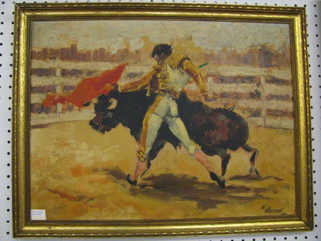 Appraisal: W Preston Oil on Canvas of a Bullfighter listed artist