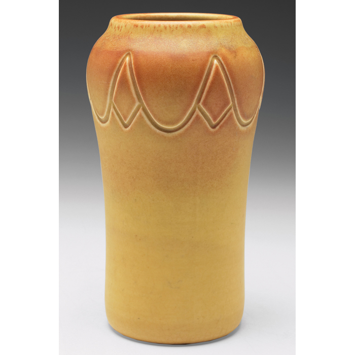 Appraisal: Rookwood vase incised design at top covered in a yellow