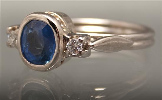 Appraisal: Lady's white gold diamond and light blue gemstone ring gold