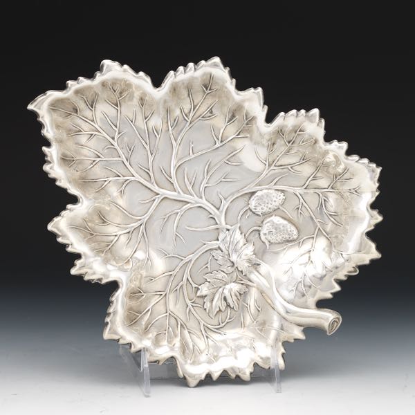 Appraisal: STERLING SILVER STRAWBERRY LEAF DISH x x Sterling silver dish