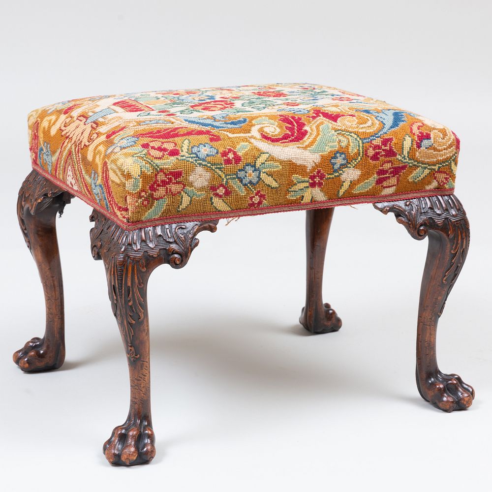 Appraisal: George III Style Carved Mahogany Needlepoint Stool x x in