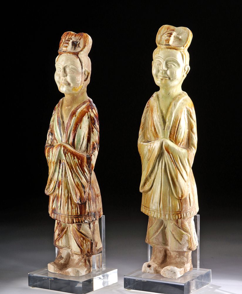 Appraisal: Chinese Tang Pottery Attendant Figures TL Tested East Asia China