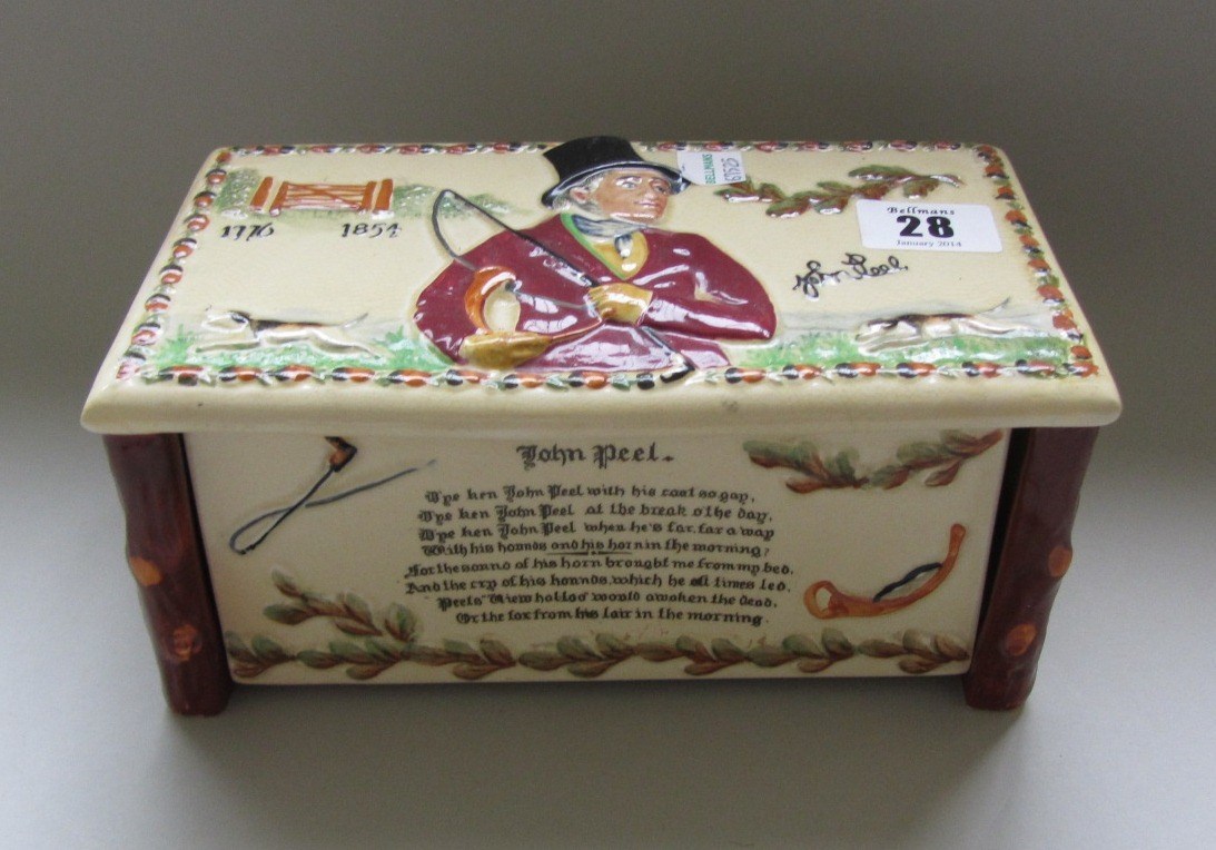 Appraisal: A Crown Devon 'John Peel' musical cigarette box circa