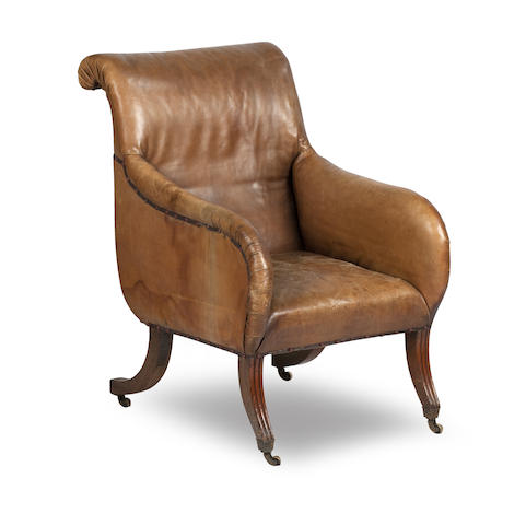 Appraisal: A Scottish Regency mahogany and leather upholstered library armchair The