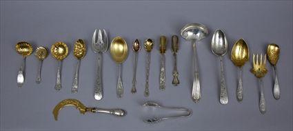 Appraisal: ELEVEN AMERICAN SILVER AND GOLD-WASH SERVING ARTICLES AND FIVE SILVER