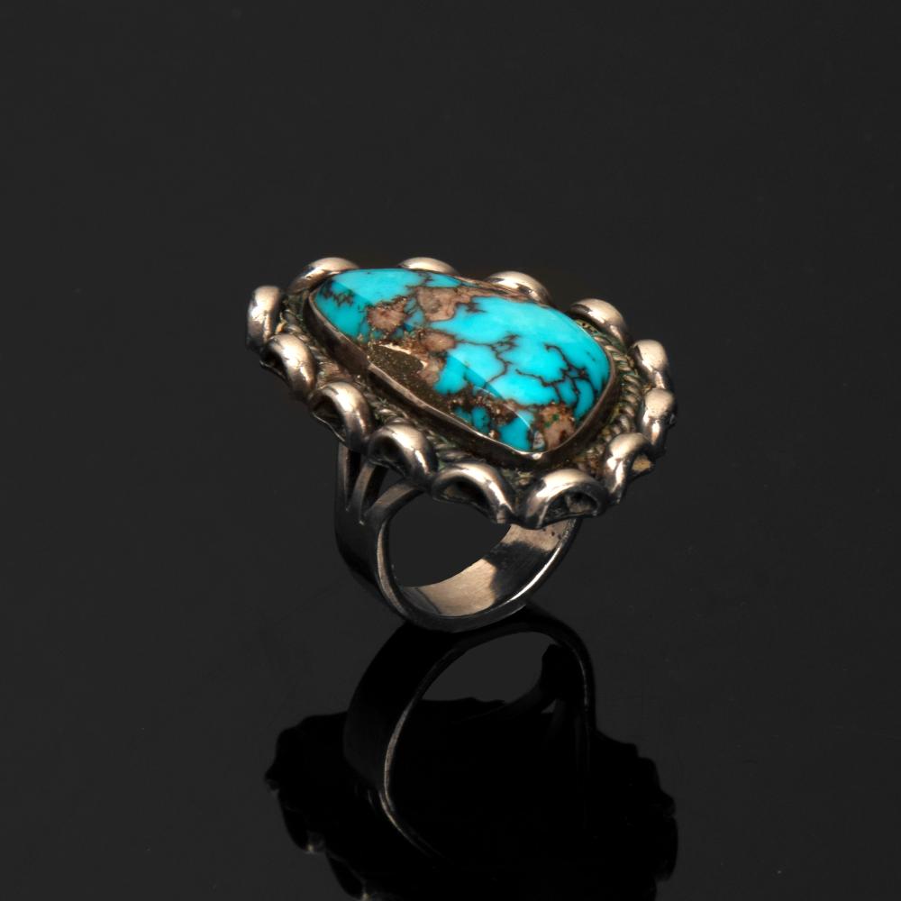 Appraisal: Julian Lovato Santo Domingo b Turquoise Inlay Sterling Silver Ring