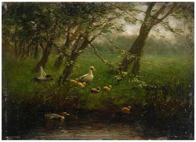 Appraisal: Constant Artz painting Dutch - family of ducks by a