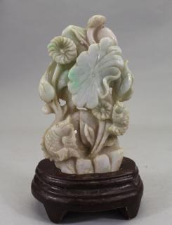 Appraisal: Carved Jadeite Chinese Floral Arrangement on stand Size x in