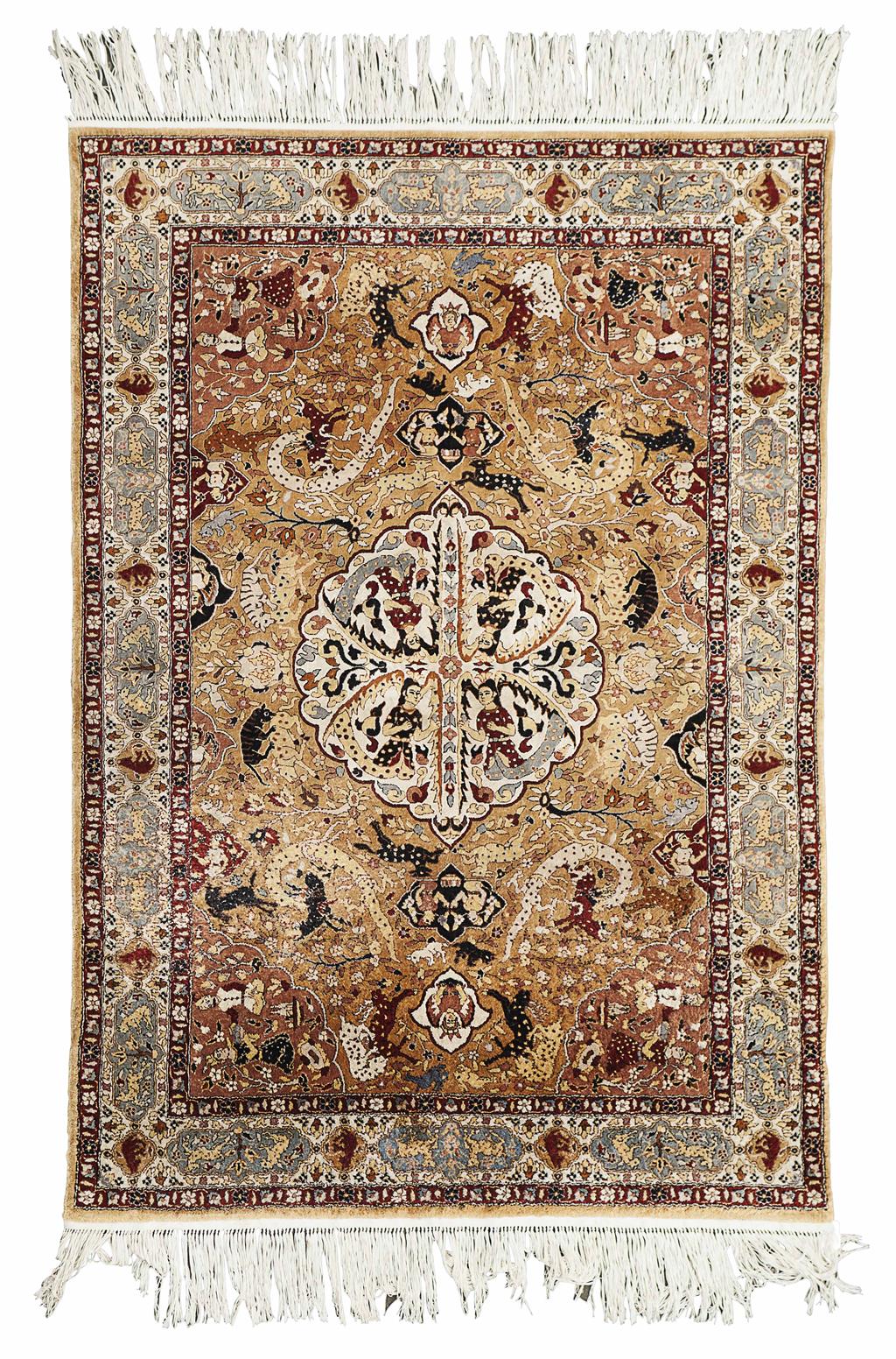 Appraisal: CENTRAL PERSIAN SILK 'HUNTING' RUG LATE TH CENTURY the light