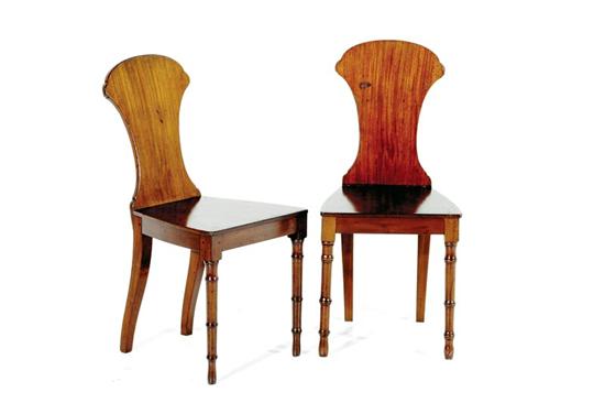 Appraisal: Pair Georgian inlaid mahogany hall chairs first part th century