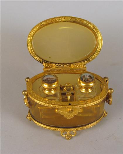 Appraisal: French oval amber glass and gilt metal mounted scent bottle