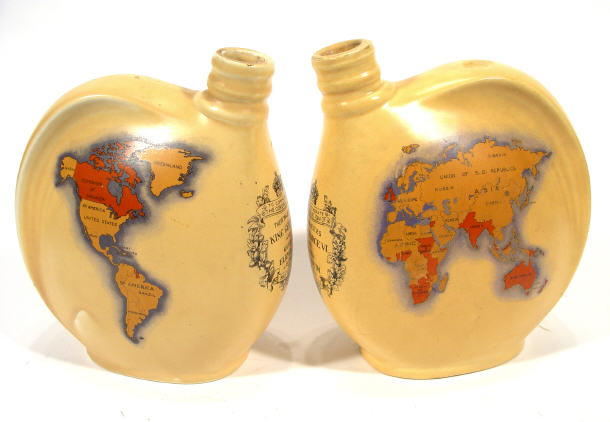 Appraisal: Pair of Crown Ducal advertising flasks decorated with scenes of