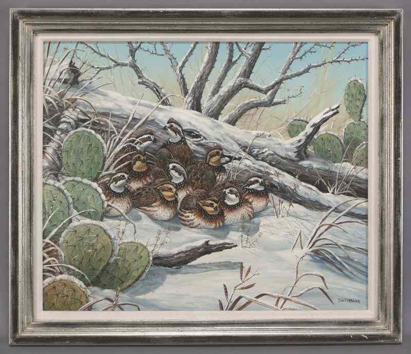 Appraisal: J W Thrasher ''Quail'' oil painting on canvas Canvas ''H