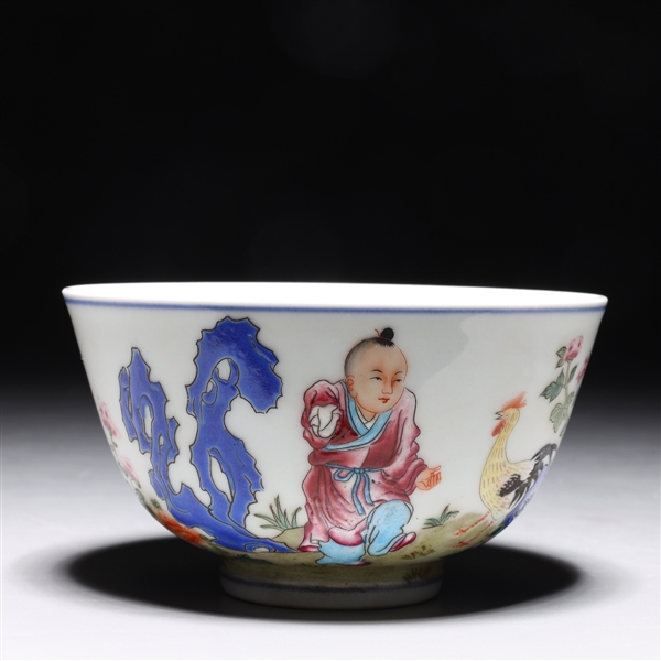 Appraisal: Chinese enameled porcelain bowl the exterior decorated with boy at