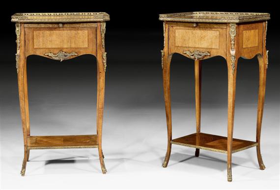 Appraisal: PAIR OF SMALL GUERIDONS Louis XV style Paris circa Tulipwood