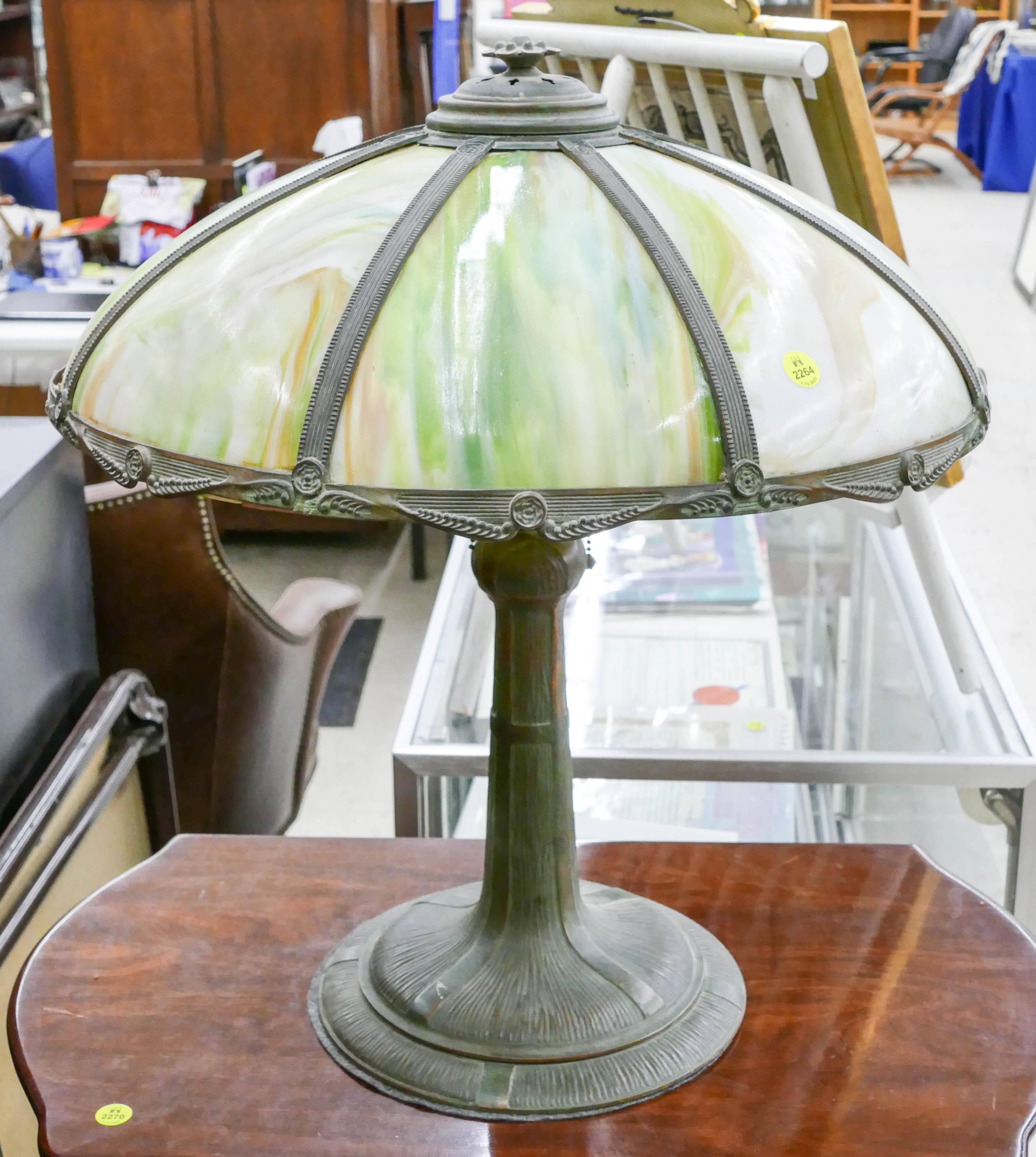 Appraisal: Parker Green Slag Glass Umbrella Shade Table Lamp- x ''