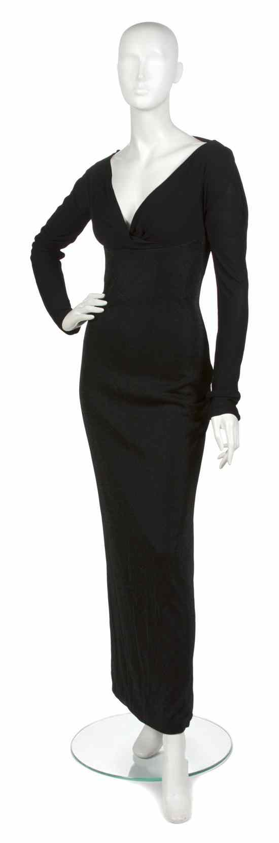 Appraisal: A Gianni Versace Black Lame Evening Gown long sleeves boned