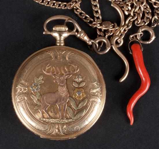 Appraisal: Waltham K tri-colored gold hunting-case pocket watch together with a