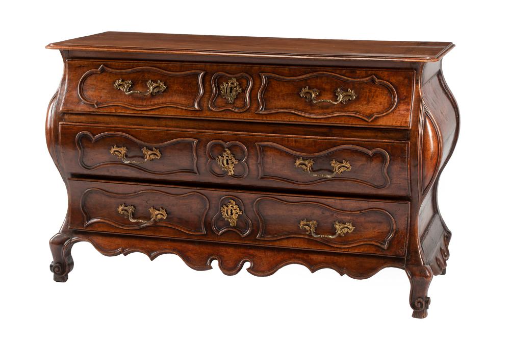 Appraisal: French Provincial Carved Walnut Bombe Commode th c molded top