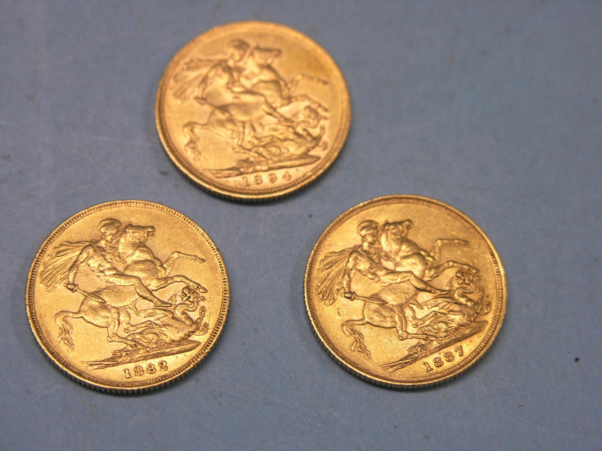 Appraisal: Three Victorian gold sovereigns