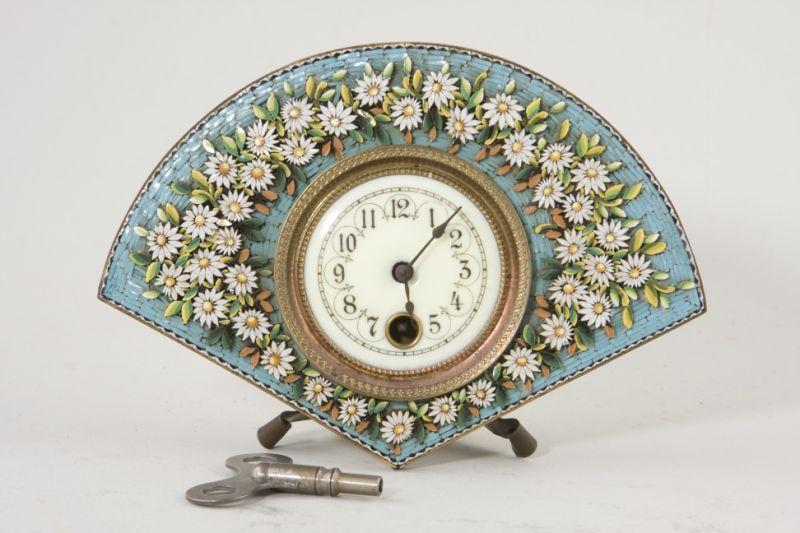 Appraisal: Italian Micro-Mosaic Shelf Clock late th c fan shaped brass